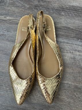 Stuart Weitzman gold metallic slingback flats snake-embossed pattern Sz 6.5 ✔️